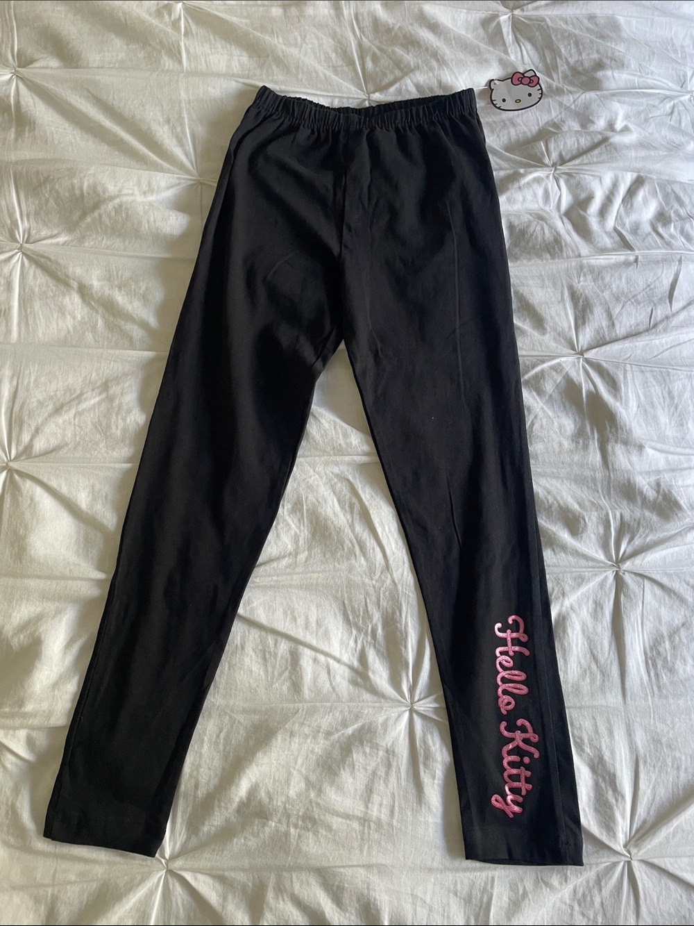 Hello Kitty Black Leggings with Pink Script